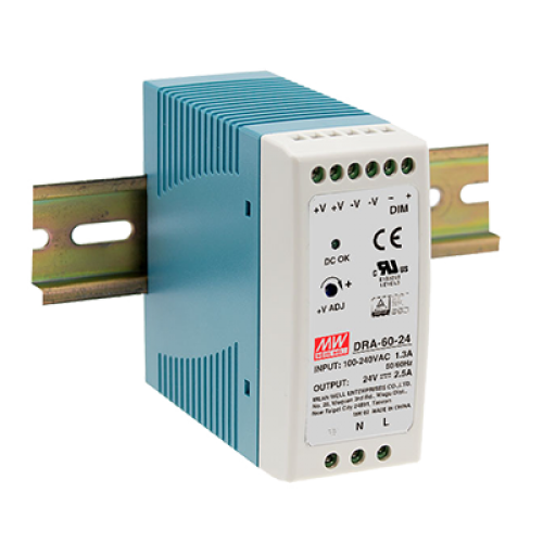 60W 24V 2.5A Switching DIN Rail Power Supply with Dimming Functionality